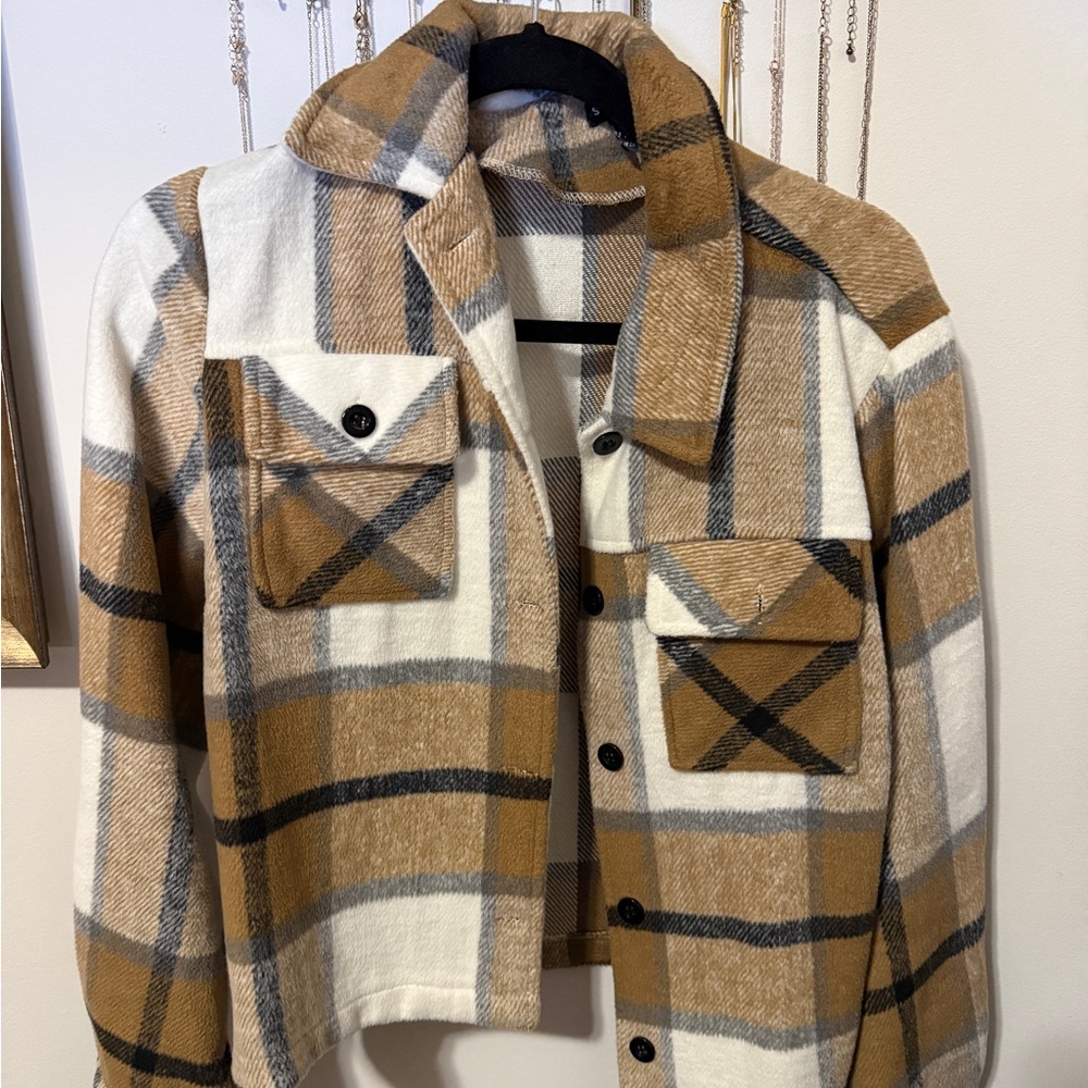 SHEIN Tan and Black Plaid Jacket